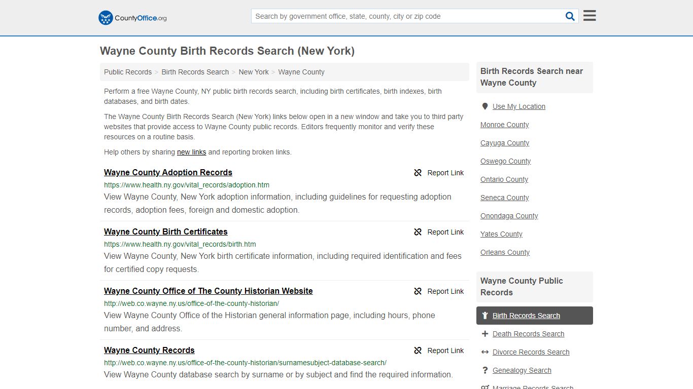 Wayne County Birth Records Search (New York) - County Office