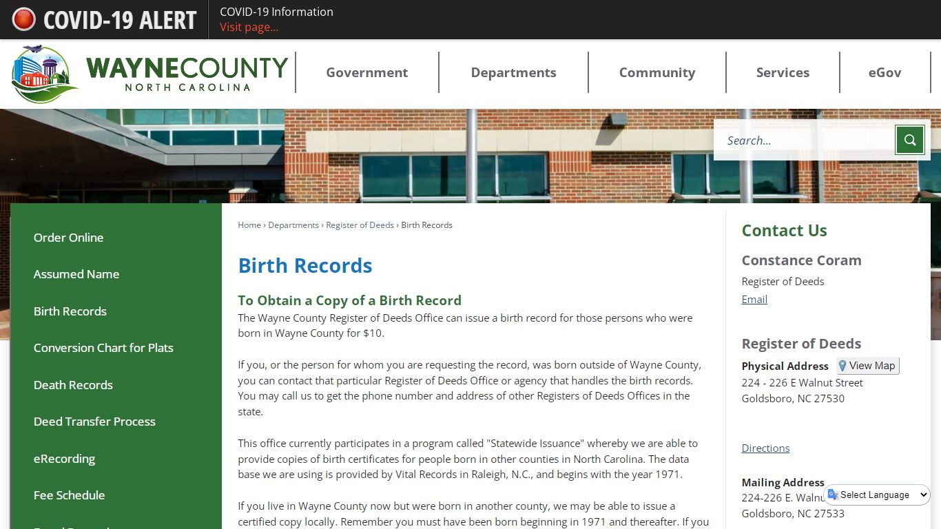 Birth Records | Wayne County, NC