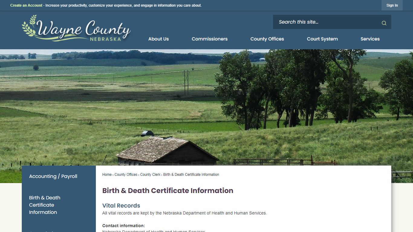 Birth & Death Certificate Information | Wayne County, NE