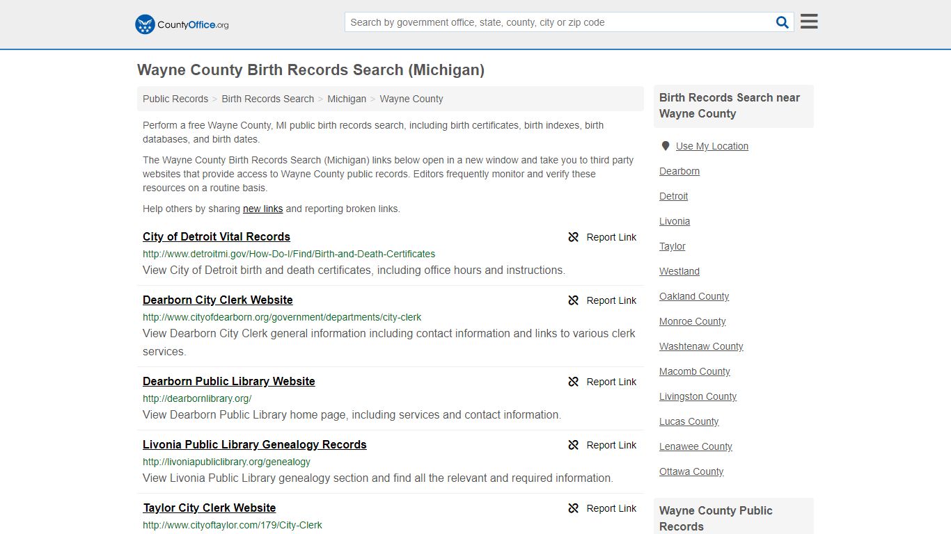 Wayne County Birth Records Search (Michigan) - County Office